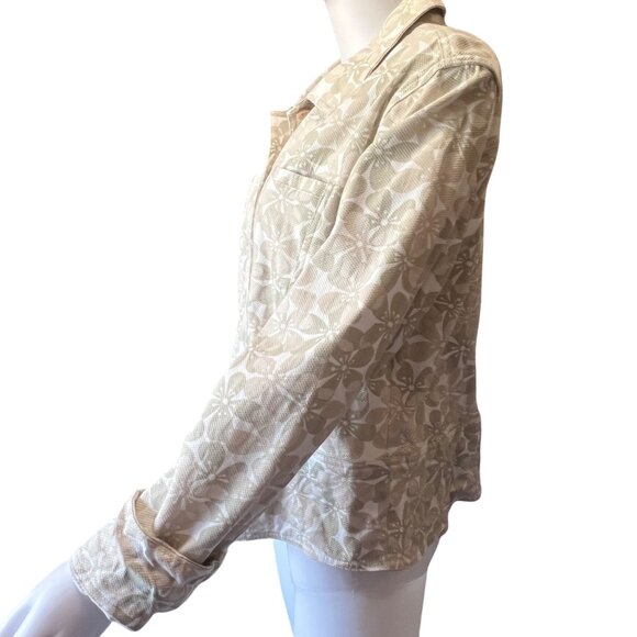 Lemon Grass Studio Floral Textured Button-Up Beige & Green Jacket Womens Size XL - Picture 3 of 8